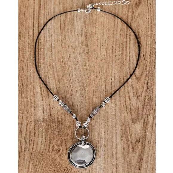 Classic Boho Style Silver Disc Pendant Necklace for Women - Picture 2 of 4